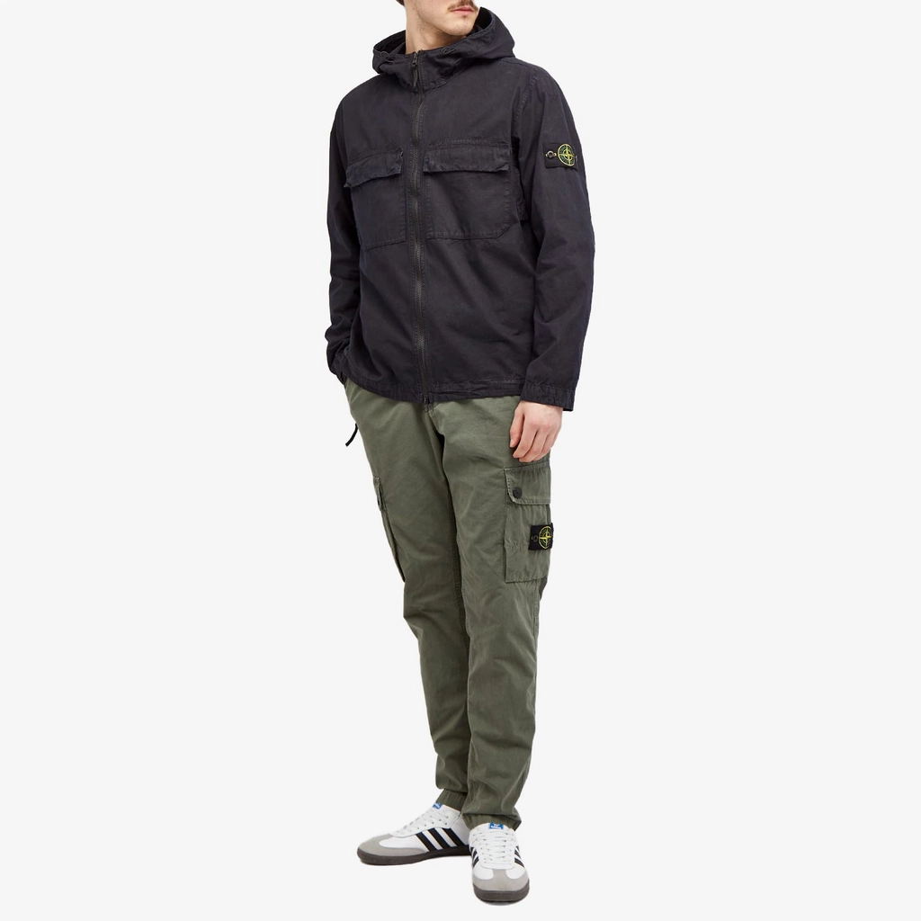 Stone Island Men's Brushed Cotton Canvas Hooded Overshirt Navy